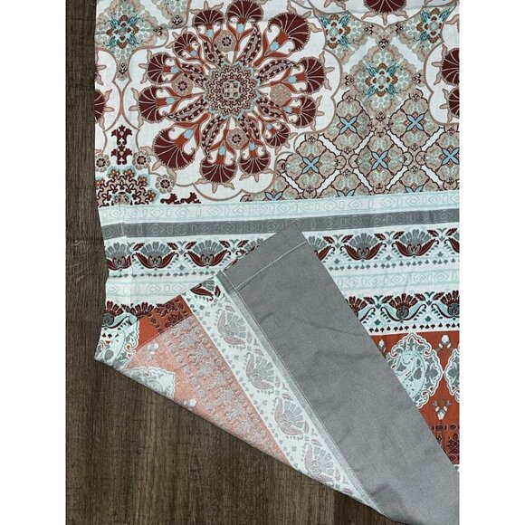 Curtains Set Of 4 Panels 49x82 Bohemian Pattern Coral Gray Teal Rod Pocket 2 Way - Picture 9 of 12